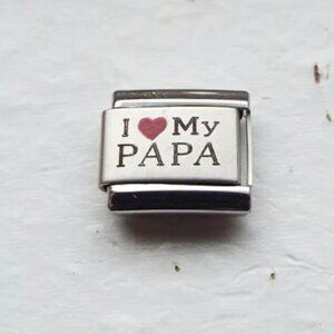 I red heart My Papa laser 9mm stainless steel italian charm bracelet link new